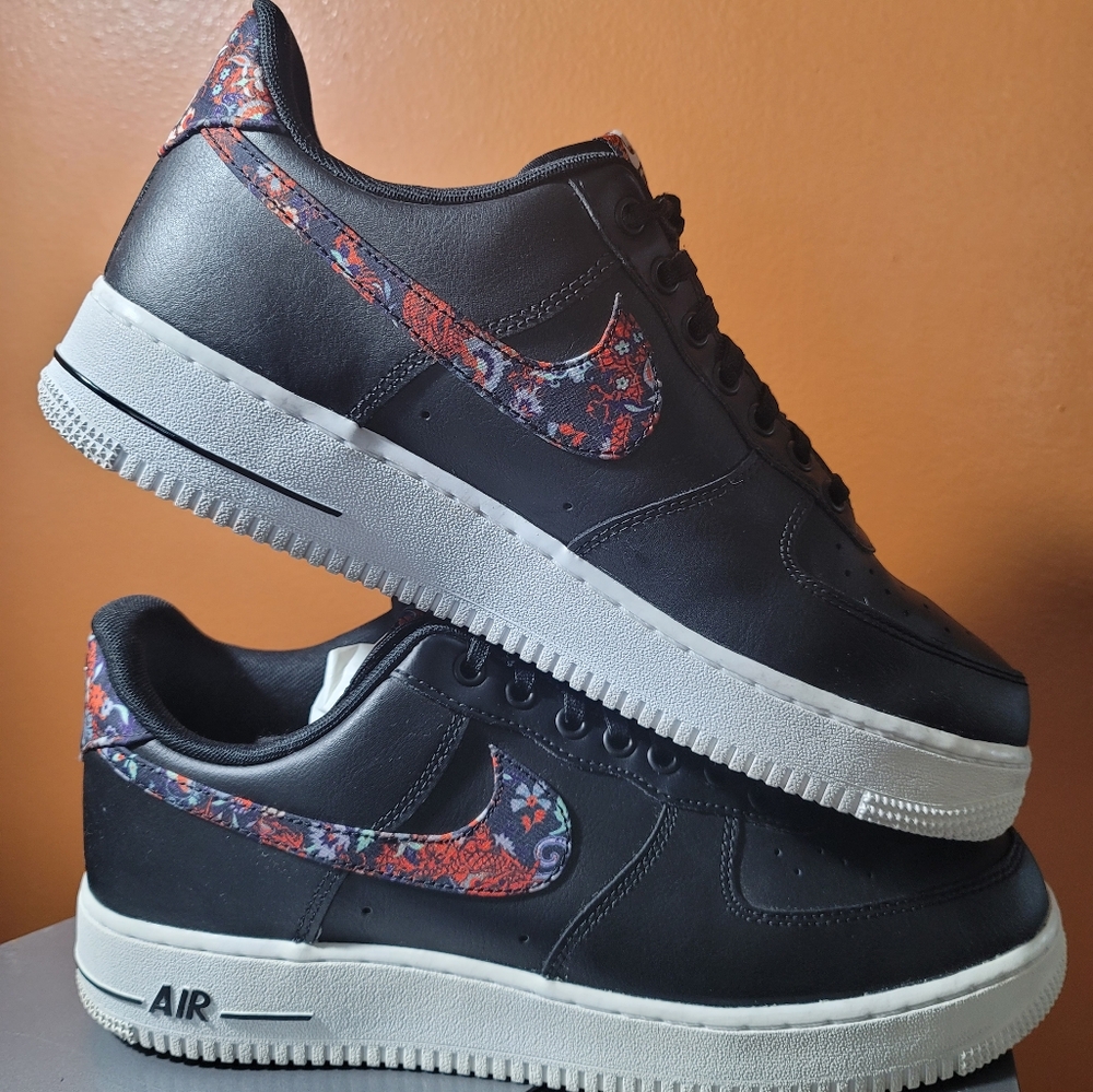 Nike Air Force 1  Floral Black with Red Accents